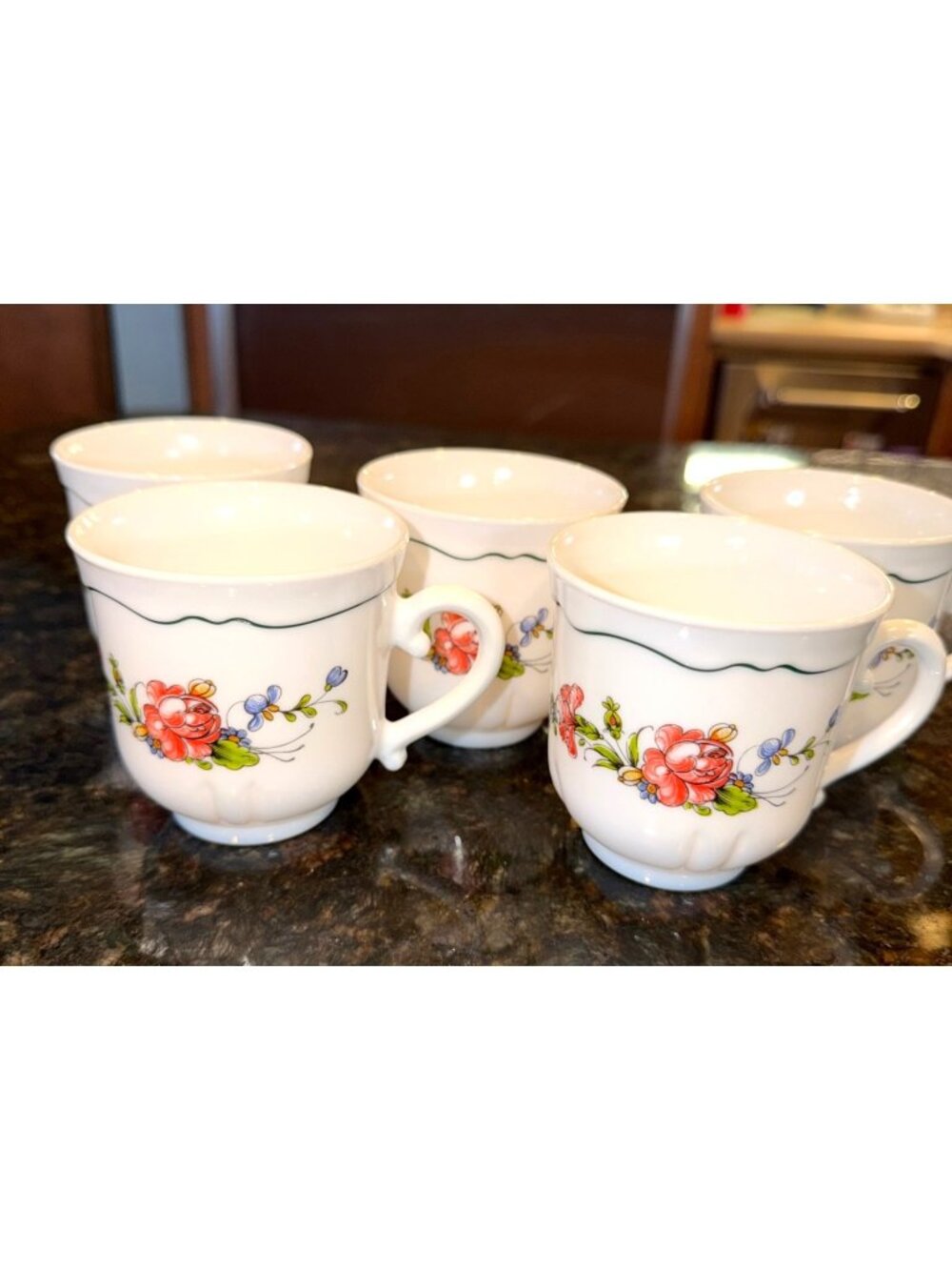 Arcopal Provincial Set of 5 Footed Coffee Tea Cups Floral White Opal Glass Franc
